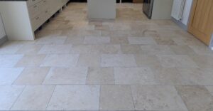 Cropped AFTER Travertine Kitchen Floor Battram, Ibstock