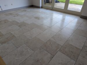 Cropped AFTER Travertine Kitchen Floor Battram, Ibstock