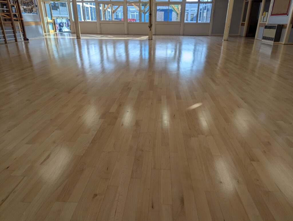 Sanded, primed and lacquered Sports Hall Glendale Infant School Nuneaton Warwickshire